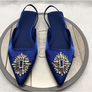 Open Edit Women’s Flats Size 8 Royal Blue Satin Rhinestone Embellished